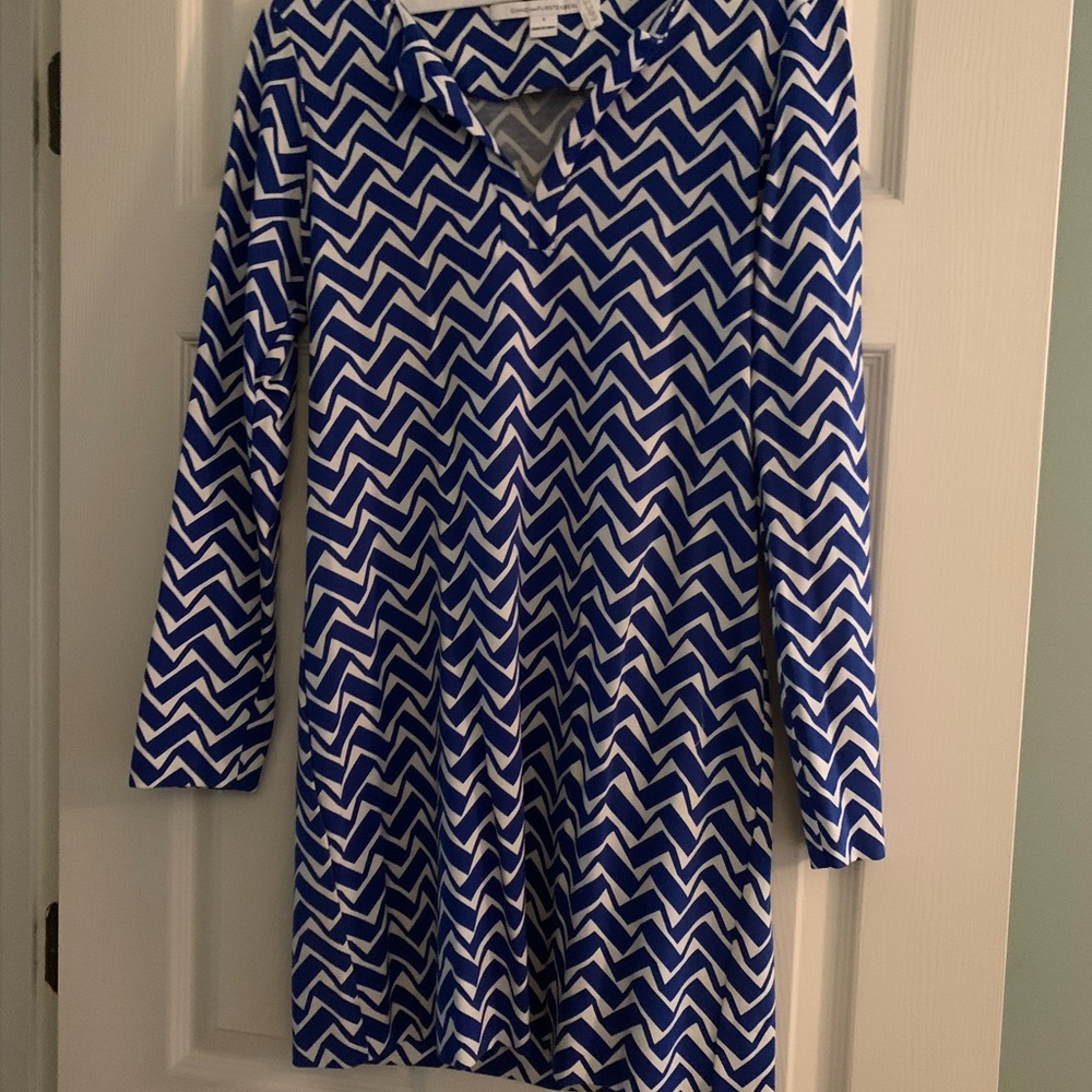 Diane Von Furstenberg Blue and White Zigzag Dress